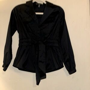 WHBM White House Black Market Black LS V Neck Top With Waist Tie Sz XSP Petite